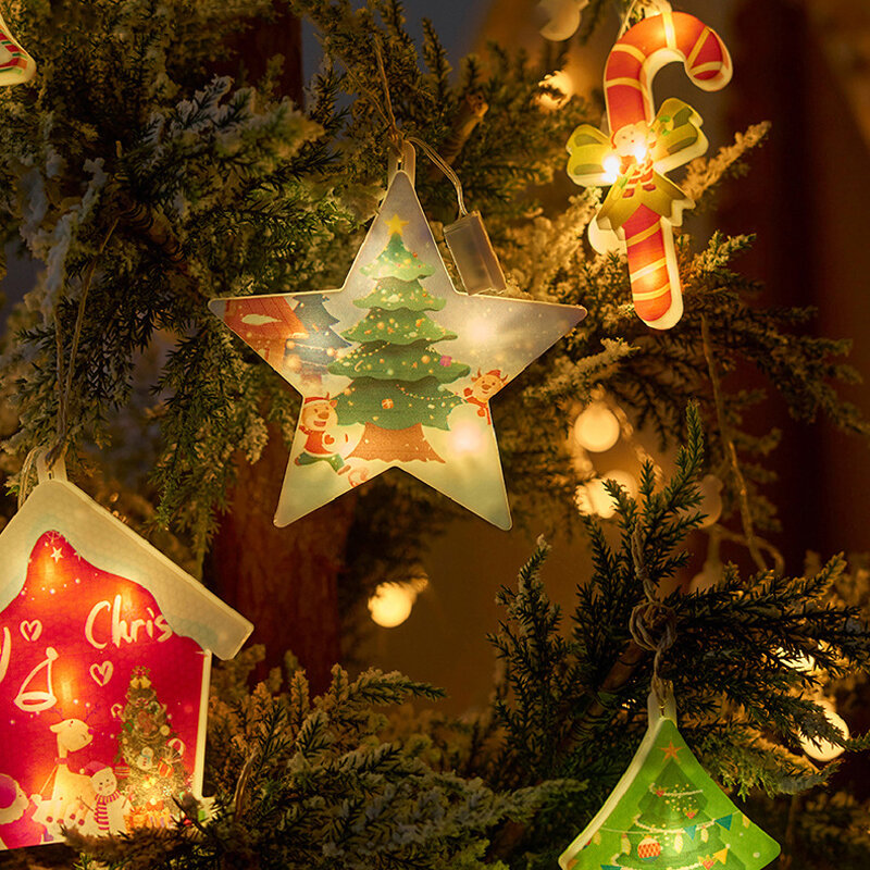 Рождественские светодиодные подвесные светильники в виде снежинки, Санта-Клауса на окно, Рождество, Новый Год, украшение на окно, свадьбу