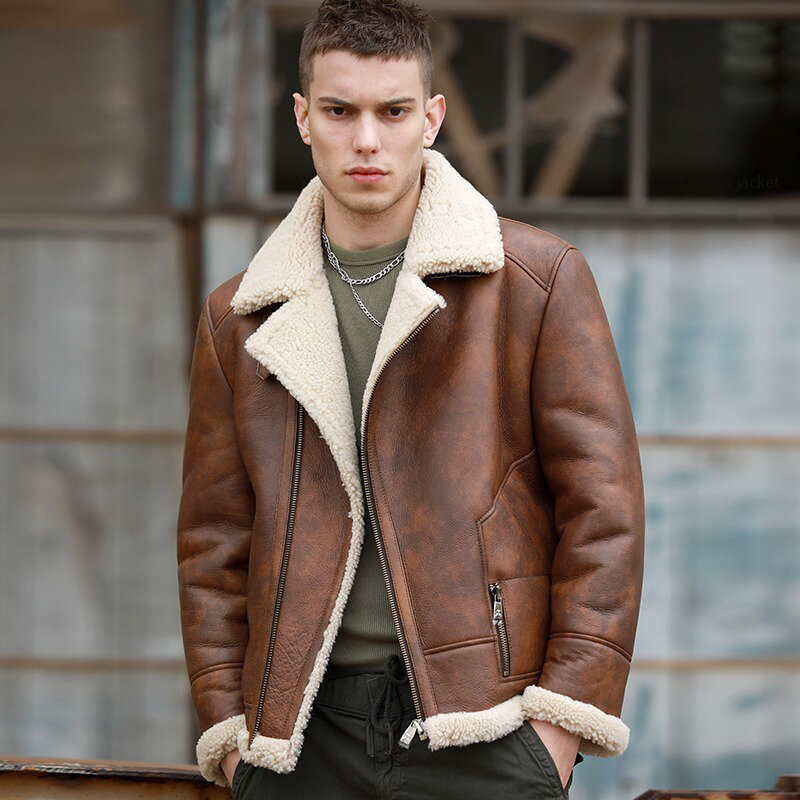 Jaqueta de couro impermeável masculina com forro de lã, casaco quente para motocicletas, lapela, luxo, inverno, novo
