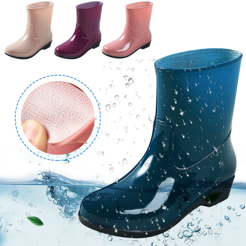 مقاوم للماء منتصف أنبوب أحذية المطر للسيدات ، أحذية غسيل السيارات ، أحذية العمل الدافئة ، عدم الانزلاق ، والأزياء ، 4 مواسم