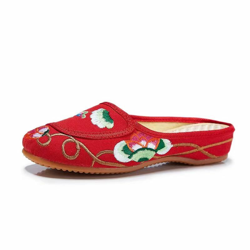 Zapatillas de lona con cuña Baotou bordadas para mujer, Zapatillas de casa transpirables de suela suave para exteriores, envío gratis, novedad de verano