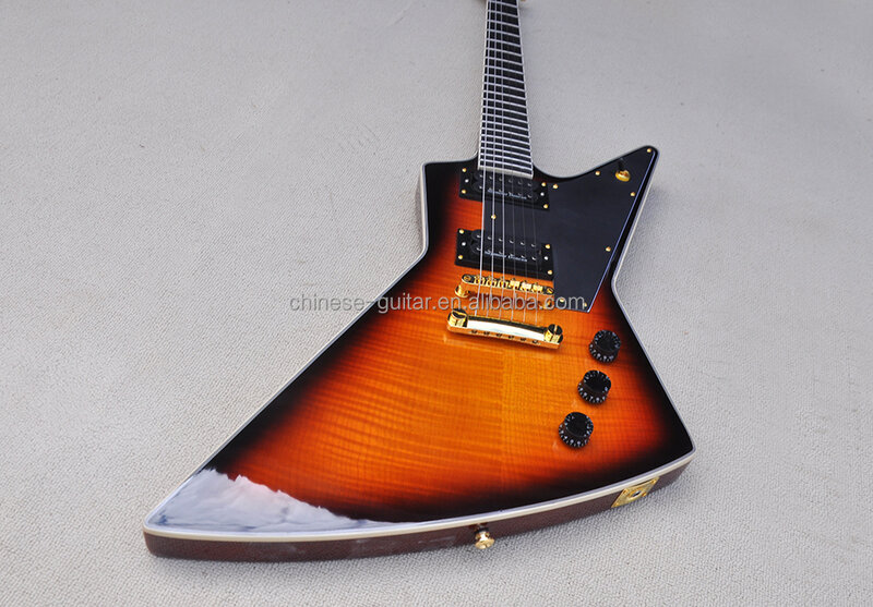 Flyoung vendita calda forma insolita chitarra elettrica Sunburst prezzo economico chitarra fiamma acero impiallacciatura