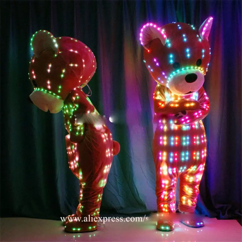 Urso Robô LED Trajes, Roupa Luminosa a Cores, Boneca Urso Luz RGB, Desgaste Colorido Da Dança