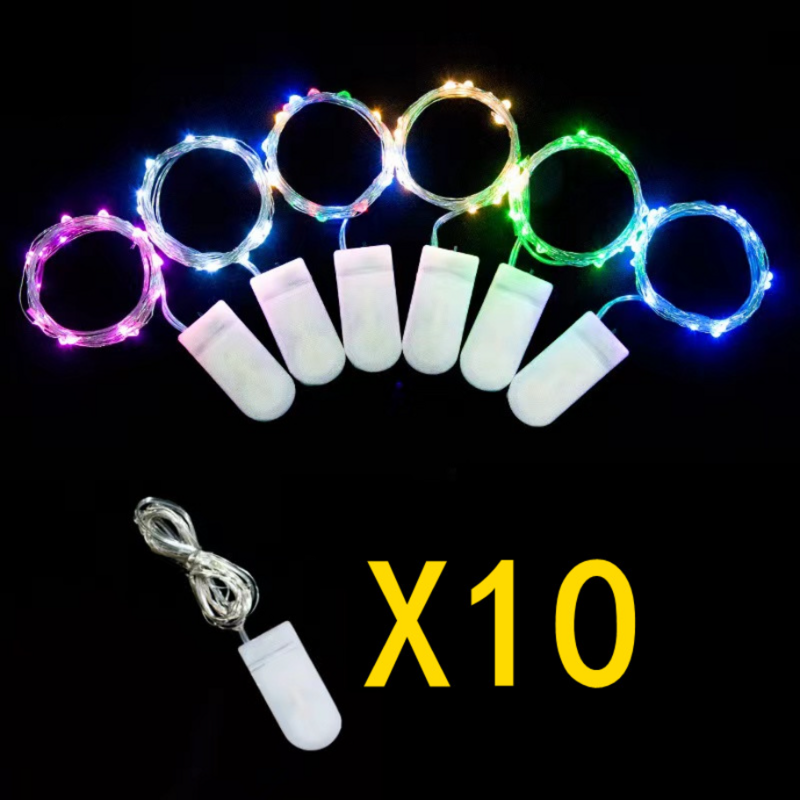 Cadena de luces LED de alambre de cobre impermeable, decoración de guirnalda de hadas para fiesta de cumpleaños, boda y Navidad, 10 unidades