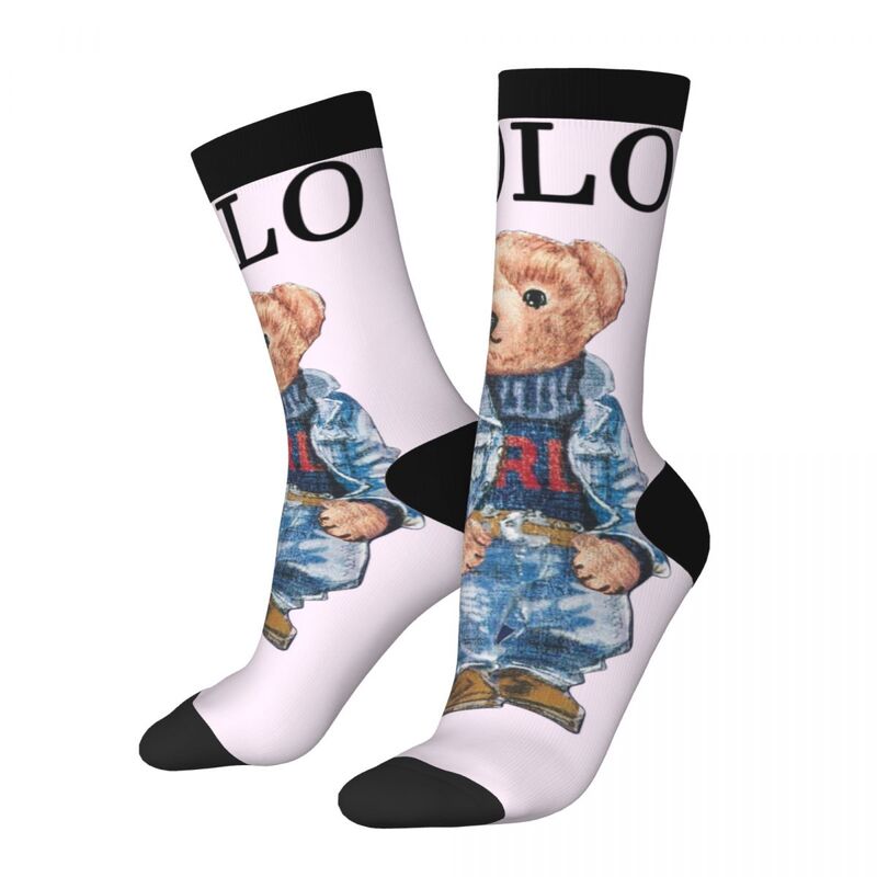 Teddy Bear Unisex Socks, Meia louca ao ar livre, Happy Street Style, Louco