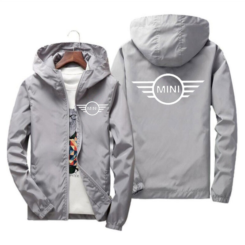 캐쥬얼 후드 보머 재킷, 미니 쿠퍼 s 프린트, 용수철 및 가을 패션 바람막이, 2023 최신 자동차 재킷