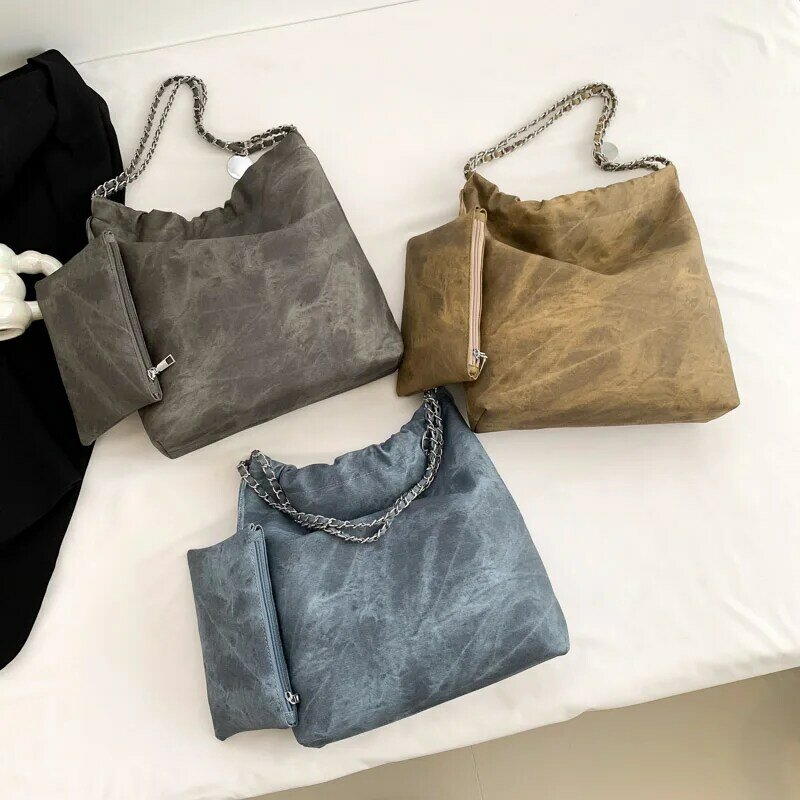 2 Sets Casual Tote Bags Vintage Shoulder Bags for Women Pu Leather Female Travel Bag Designer Luxury Lady Underarm Bag Brand Sac