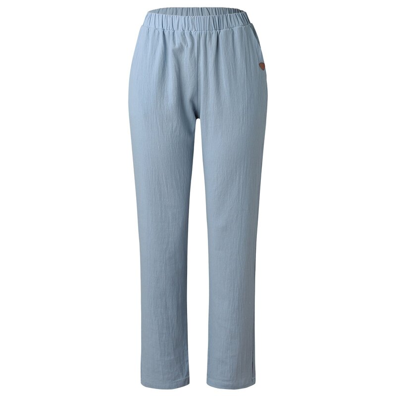 Pantalones elegantes de algodón y lino para mujer, pantalones casuales sueltos con bolsillos, cintura elástica, Color sólido, primavera y verano