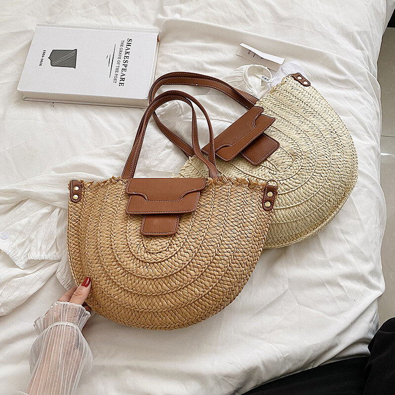 2023 женские оригинальные плетеные пляжные сумки через плечо, повседневные дизайнерские сумки-тоуты, Женская Вместительная дорожная сумка