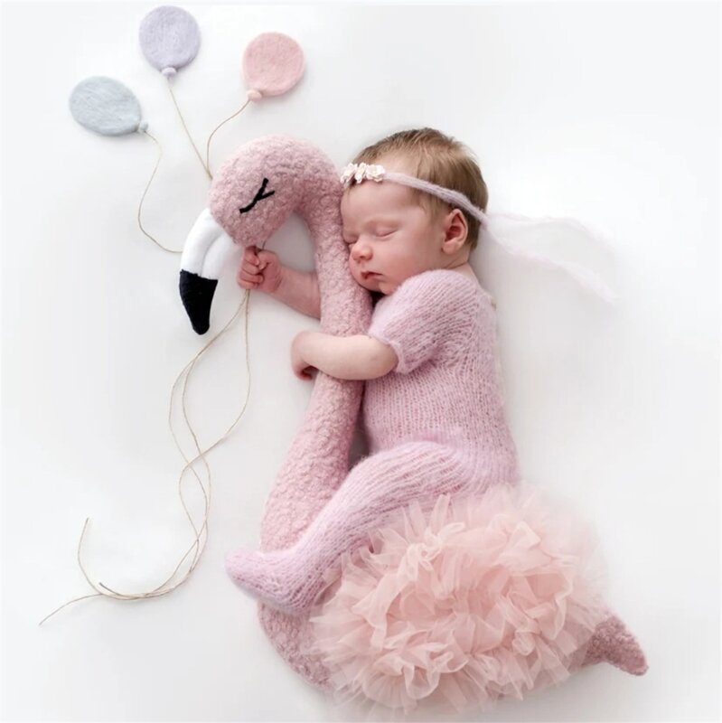 Alat peraga fotografi bayi baru lahir latar belakang bunga Lucu Pink Flamingo Pose boneka pakaian Set Aksesori Studio pengambilan barang properti foto