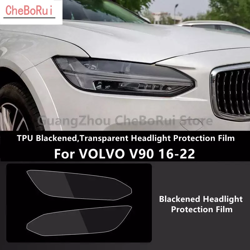 For VOLVO V90 16-22 TPU Blackened,Transparent Headlight Protective Film, Headlight Protection,Film Modification