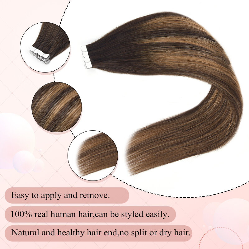 AW Mini лента для наращивания человеческие волосы прямые натуральные мягкие волосы на клейкой основе блонд балаяж прямые Бесшовные ленты Ins