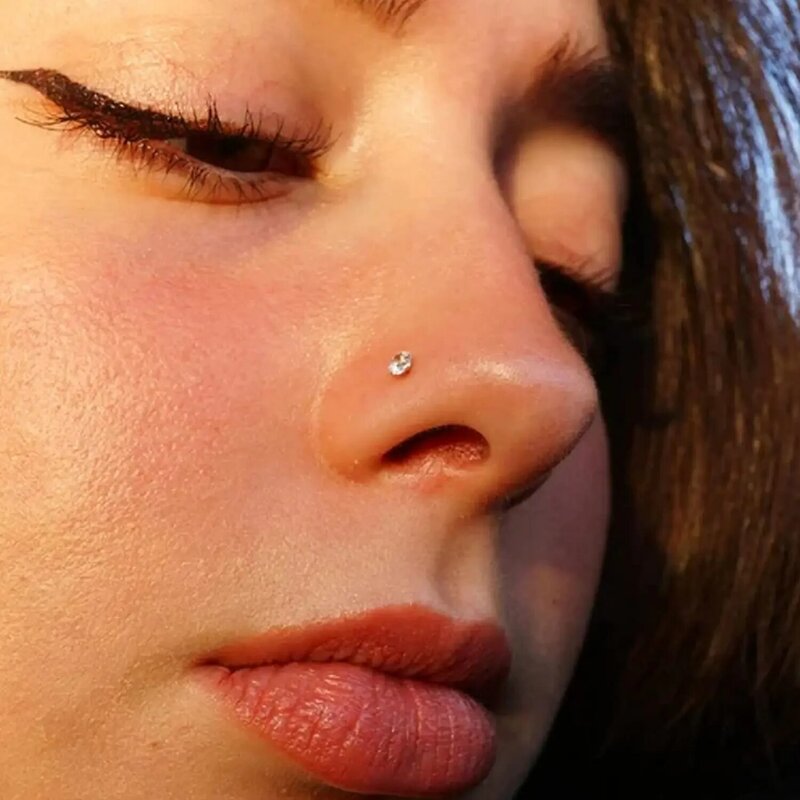 Piercing de acero inoxidable con gema de 5 piezas para mujer y niña, joyería corporal de cristal con forma de S y L, anillos nasales con forma de hueso, 20g, 0,8mm