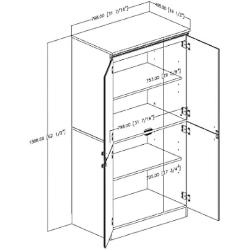 Wysoka 4-drzwiowa szafka do przechowywania z regulowanymi półkami, Royal Cherry, wielofunkcyjny design, 2 regulowane półki do biura