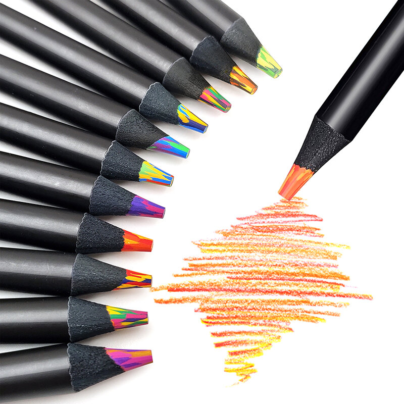 1ชิ้น4/7/8/12สีดินสอสีรุ้งไล่ระดับสีดินสอสีจัมโบ้หลากสีสำหรับศิลปะการวาดภาพการระบายสีการร่าง