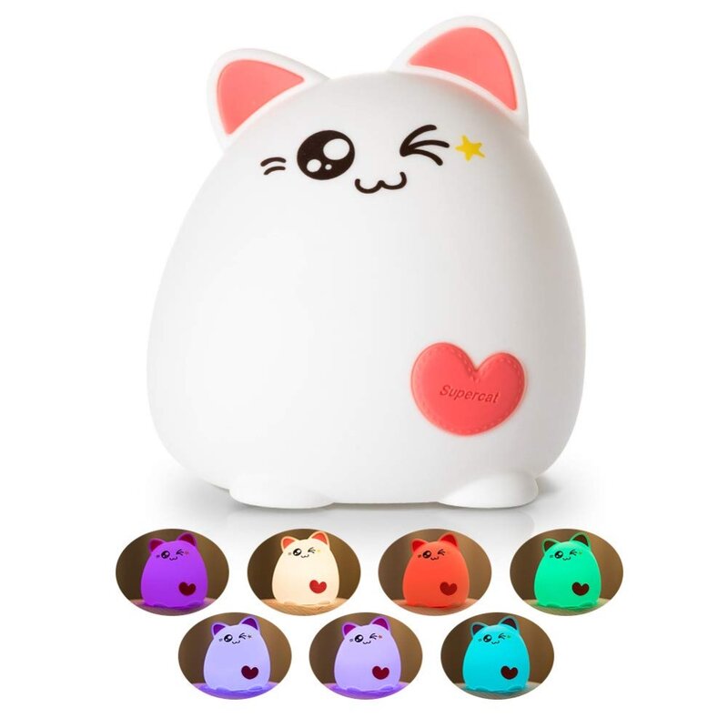 USB Rechargeable LED Night Light For Baby Kids Cute Cat Touch Sensor Color Change Soft Silicone Breathing Nursery Lamp Gift