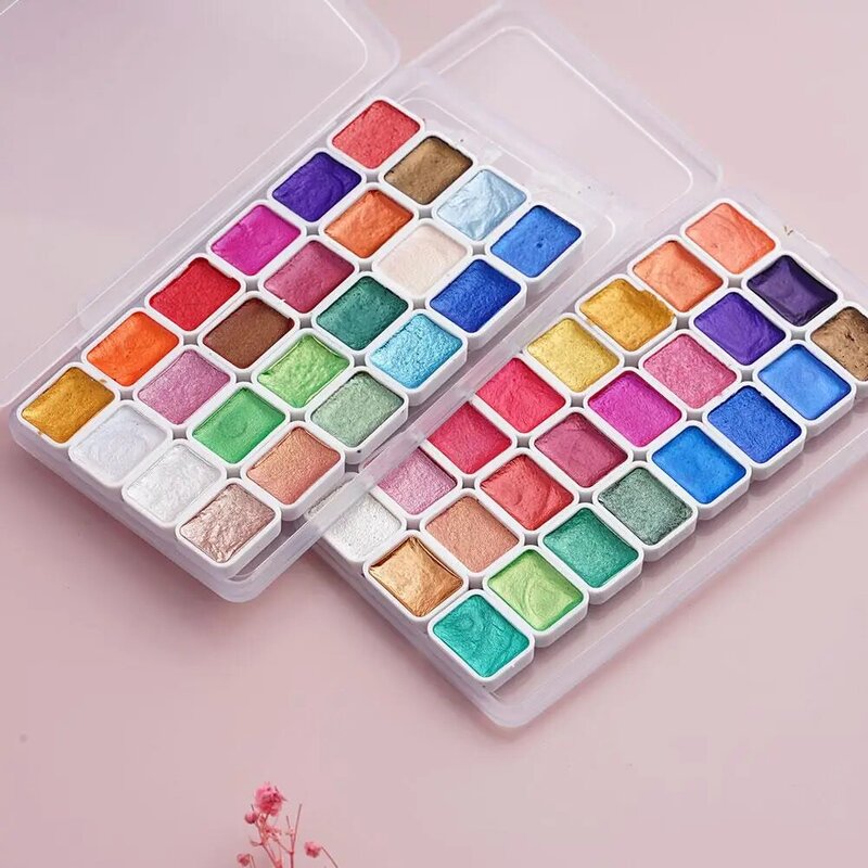 Pigmento de acuarela nacarado, pintura de agua sólida, polvo de purpurina, flores, juego de uñas, 12-56 colores
