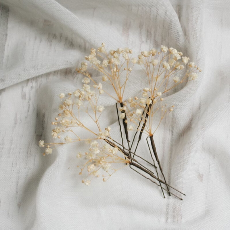 Pasador de pelo de flores secas para bebé, 4-10 piezas, Gypsophila, horquilla nupcial, accesorios para el cabello, flores blancas para boda