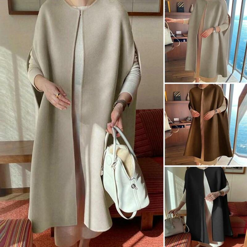 Manteau de Cape en laine pour femme, ample et charmant, longueur mi-mollet, ouvert devant, Anti-décoloration, Cape chauve-souris, vêtements quotidiens, hiver