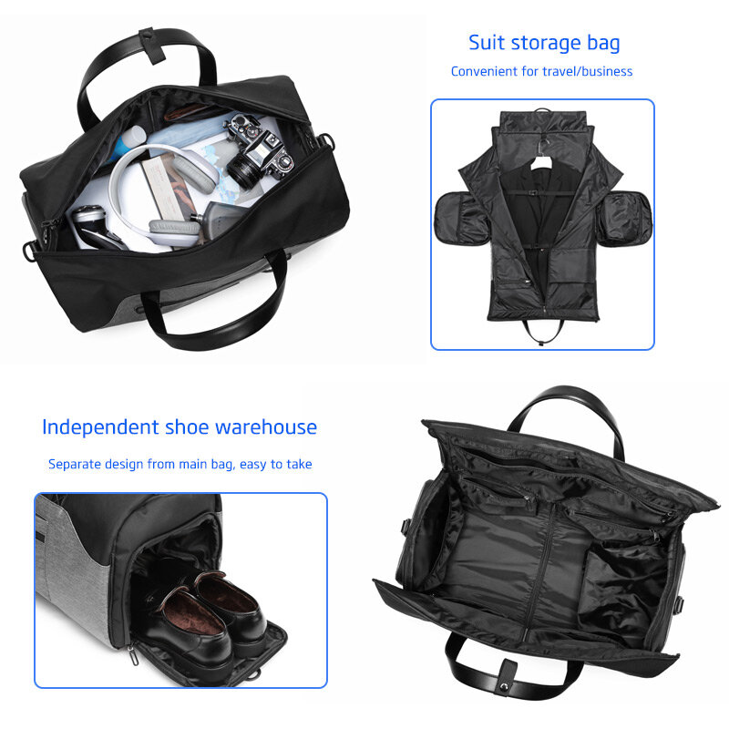 OZUKO-Sacos de viagem multifuncionais para homens, armazenamento de grande capacidade, mochila com bolso para sapatos, bolsa de bagagem impermeável, bolsa masculina, nova