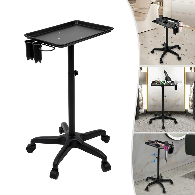Professional Aluminum Salon SPA Rolling Cart Medical Tattoo Mobile Trolley Hair Instrument Service Tray Black/Silver