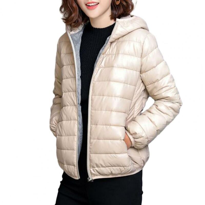 Women Fall Winter Coat Padded Hooded Thick Coat Long Sleeve Warm Zipper Closure Cardigan Lady Cotton Coat Jacket
