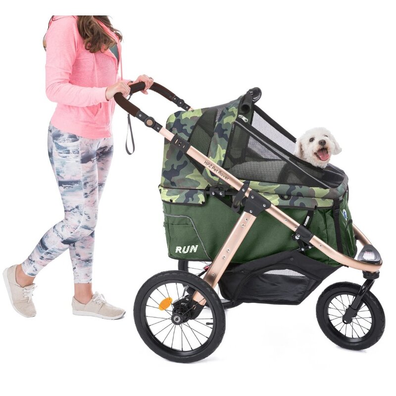 Pet Rover Run Performance Jogging Sports Stroller with Comfort Rubber Wheels/Zipper-Less Entry/1-Hand Quick Fold