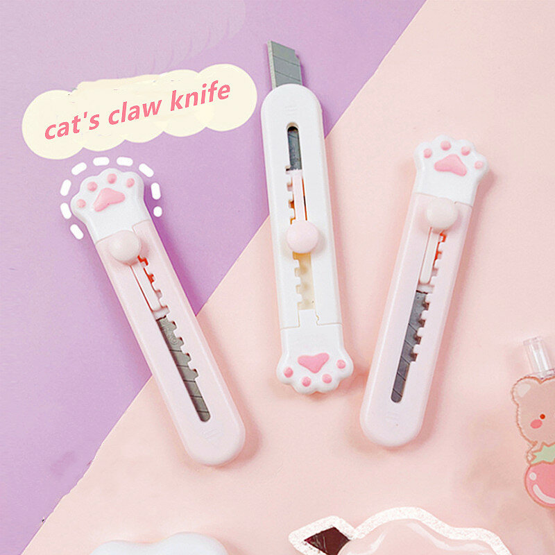 Novo 1pc kawaii mini bolso gato pata arte utilitário faca cortador de papel expresso artesanato embrulho lâmina recarregáveis papelaria escola