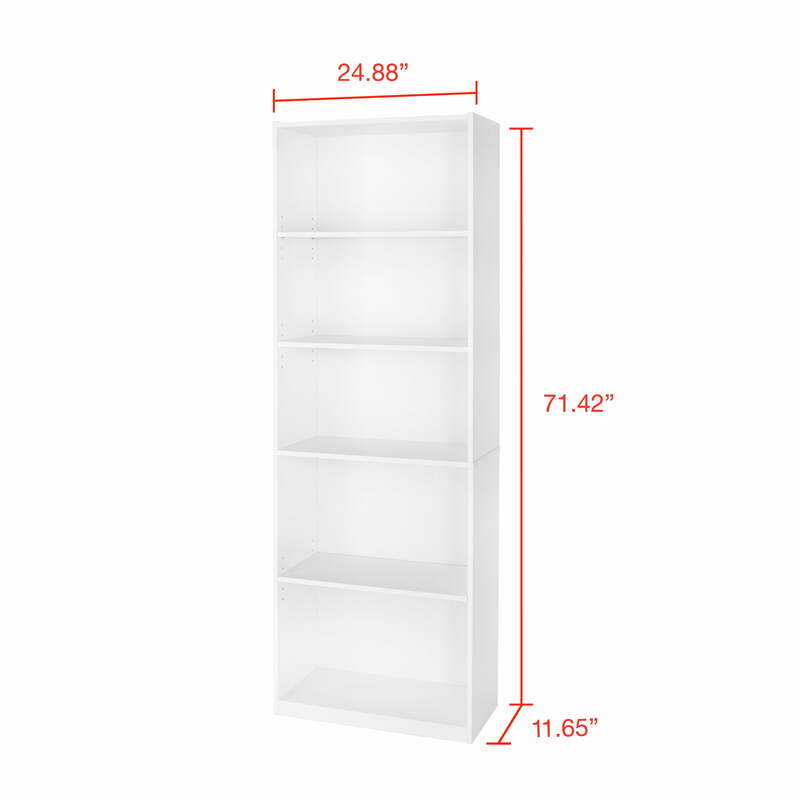 5-Shelf Bookcase with Adjustable Shelves,Solid Wood/Closed Back/Display Bookshelf for Living Room,Bedroom,Home and Office,White