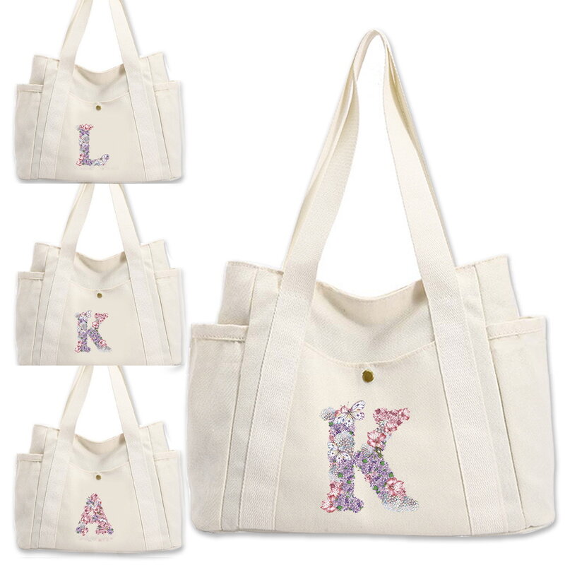 Fashionable Simplicity Shoulder Bag Multi Functional Women Shopping Bags Canvas Shoulder Bags Handbag Rose Flower Pattern Series