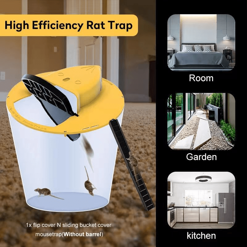 Flip and Slide Bucket Lid Mouse Trap, Rato de ratos para interior e exterior, Multi Catch, Auto Reset