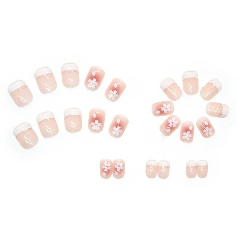 Носимые накладные ногти Sweet Mountain Tea розового цвета, накладные ногти с клеем, накладные ногти в виде бабочки, красивые накладные ногти для девушек
