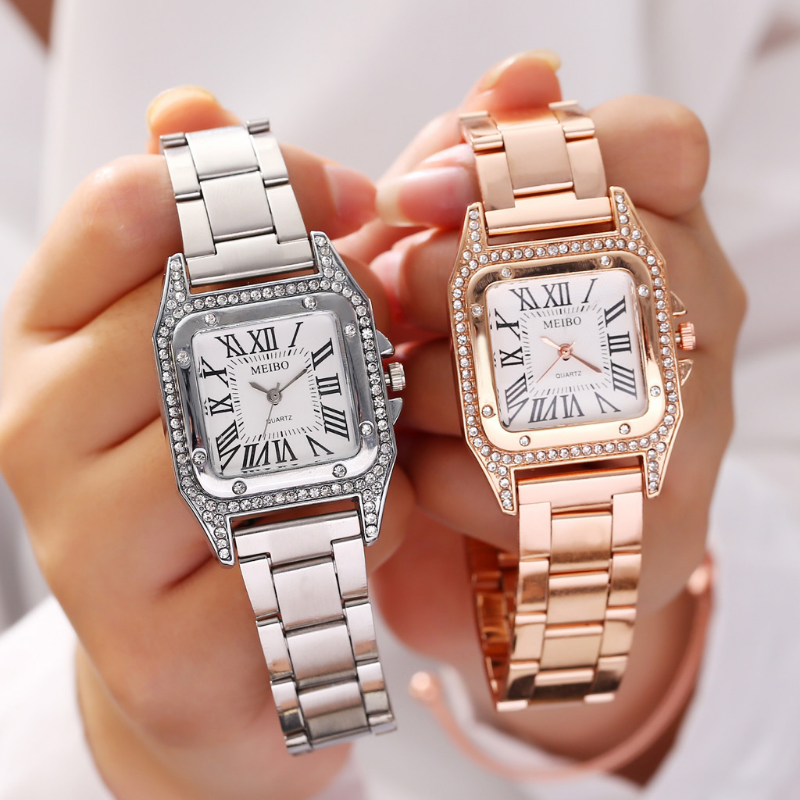 Fashion Square Watch Women Ladies Watches Luxury Rose Gold Stainless Steel Band Quartz Wristwatches Bayan Kol Saati Reloj Mujer