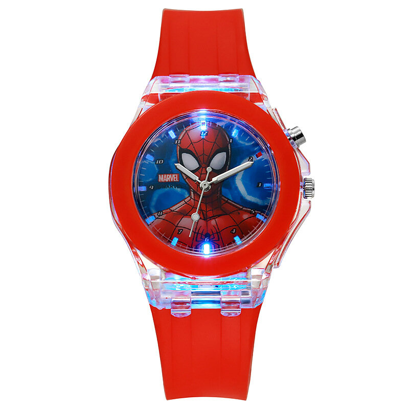Disney-Reloj de Spiderman para niños, reloj luminoso de silicona, Mickey, luces de colores, regalos para niñas