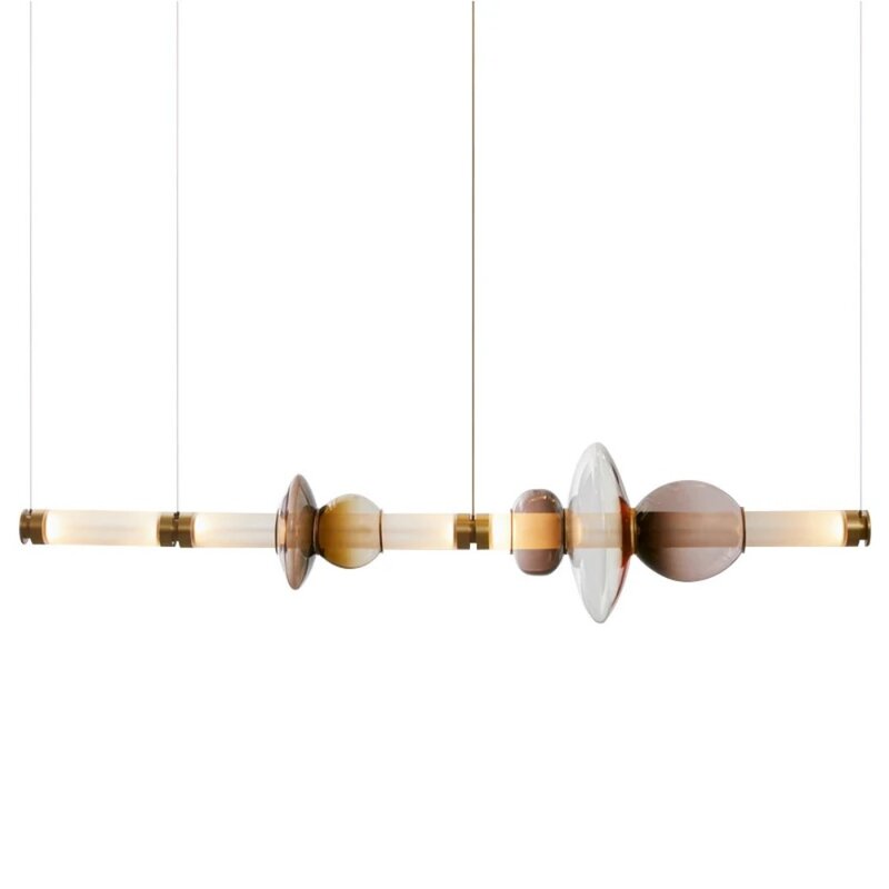 Lampu gantung gaya Nordic, desainer lampu bernoda Strip kaca restoran ruang tamu Bar LED dalam ruangan belajar lampu gantung