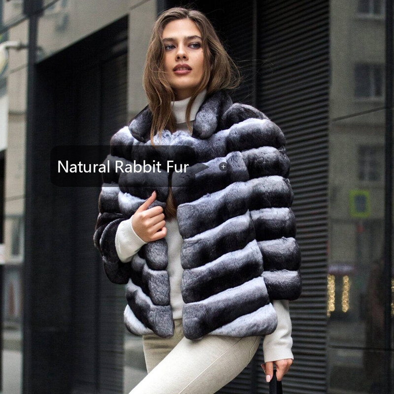Abrigo corto de piel de conejo para mujer, chaquetas de piel de conejo Natural, ropa de lujo