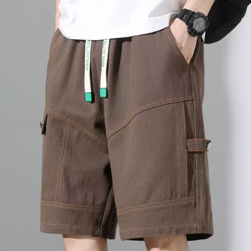 Шорты-карго мужские на пуговицах, широкие свободные штаны-багги, модная одежда в японском уличном стиле, большие размеры, лето 2024