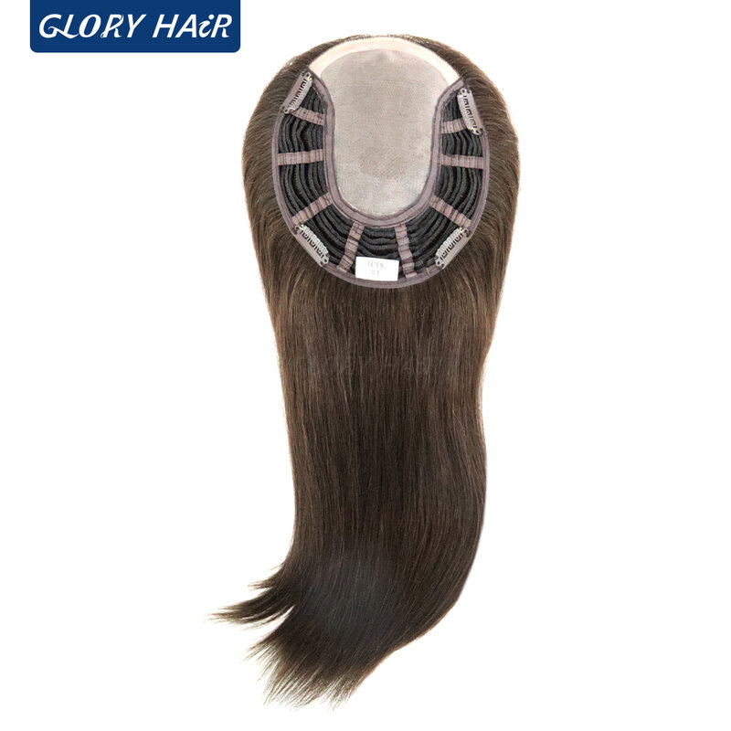 Gloryhair-Topper de cheveux humains Remy chinois pour femme, toupet naturel droit, 3 pinces à cheveux, TP18, 14 pouces