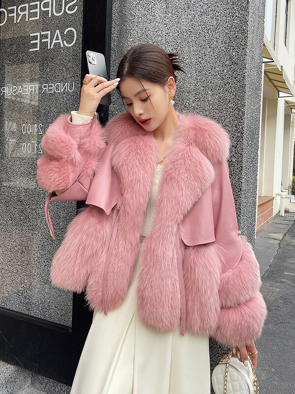 Coat Fur Thickened Warm Women's Fashion Casual Loose High-End Winter New FoxFur Coat Stitching Sheepskin Integrated Collar Short
