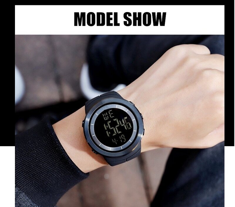 남성용 스포츠 시계, 방수 밀리터리 LED 디스플레이, 패션 실리콘 팔찌, 남성용 손목 시계, 다기능 알람 시계, 50m