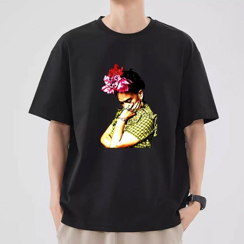 F-Frida K-Kahlo camiseta de manga curta masculina e feminina, roupas combinadas de casal, algodão fashion