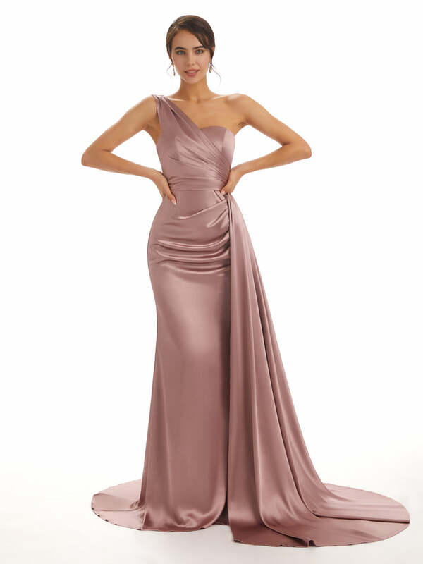 Shiyicey 2024 One shoulder Floor-Length Satin Formal Multiple colors Bridesmaid Prom Elegant Eveninig Wedding Party Dresses