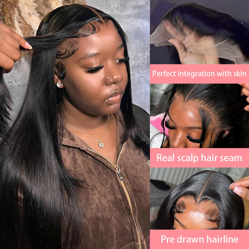 Perruque Lace Front Wig Brésilienne Naturelle Lisse, Cheveux Humains, 13x4, 13x6, 30 Pouces, pour Femme