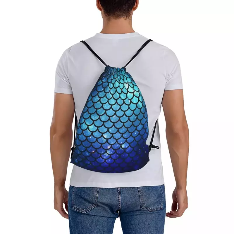 Mermaid Tail Backpacks Casual Portable Drawstring Bags Drawstring Bundle Pocket Sports Bag BookBag For Travel Students