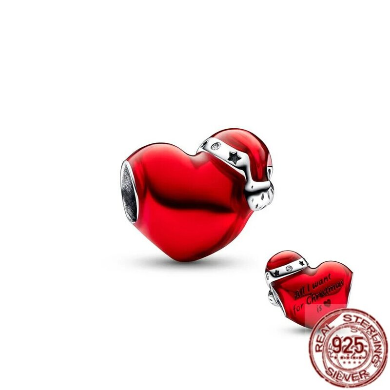 Perle de charme en argent regardé 925, père Noël, maison en pain d'épice, rouge, antarctique, convient au bracelet Pandora original, bijoux de Noël