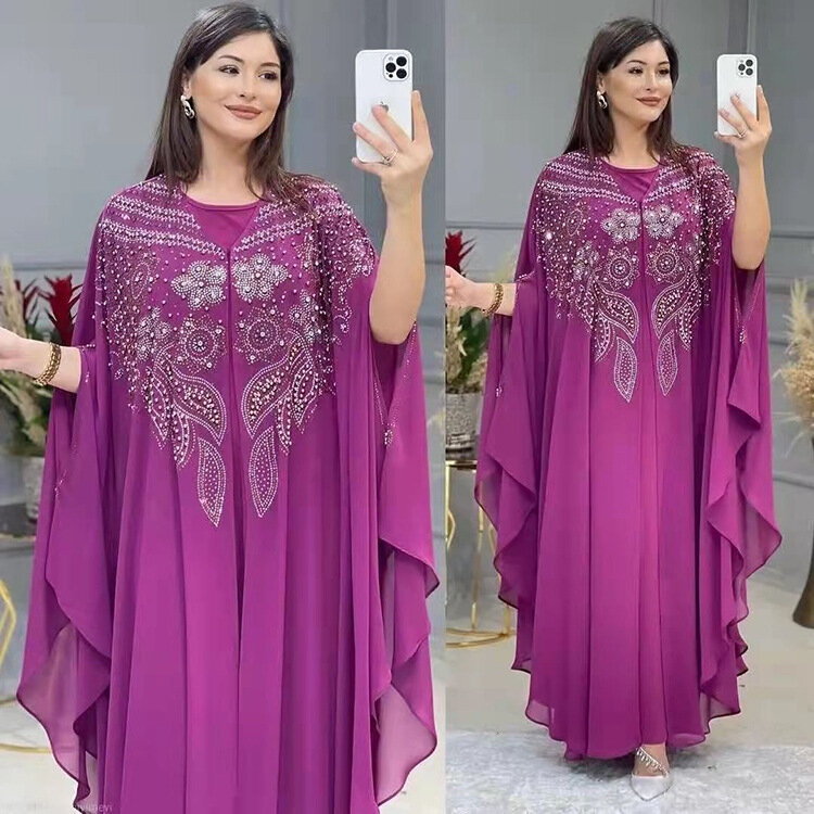 Afrikanisches Boubou 2 Stück Outfit muslimisches Kaftan Abaya Kleid Frauen Dubai türkische Chiffon Party Kleider elegantes Abendkleid 2024 neu