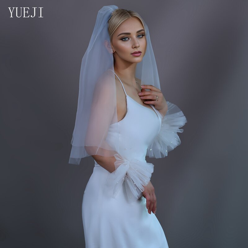 YUEJI-Simples Estilo Single Layer Pure Veil, Acessórios de Noiva com Pente de Cabelo, Custom, Multi-Size, Noiva, 030