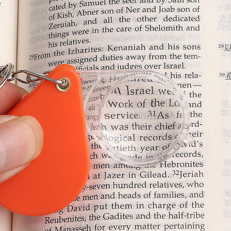 Gantungan Kunci kaca pembesar, Gantungan Kunci kecil genggam lipat lensa pembesar oranye untuk kehidupan sehari-hari portabel