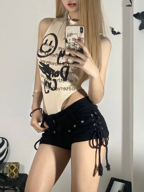 Shorts Women Skinny Creativity Lace-up Popular Streetwear Daily Personality Students Holiday Fashion Sexy American Retro Leisure