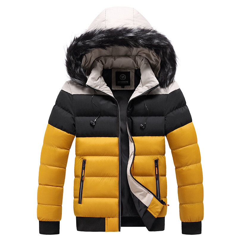 Sudadera con capucha de cuello de piel impermeable gruesa cálida informal de parque juvenil de invierno, chaqueta delgada de contraste de alta calidad