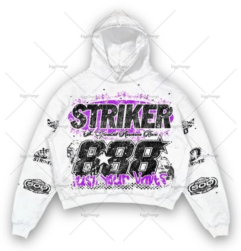 American Y2K Harajuku Retro Motorrad Stil Jacke Brief gedruckt Pullover Hoodie trend ige Marke lässig übergroße Sweatshirt Männer